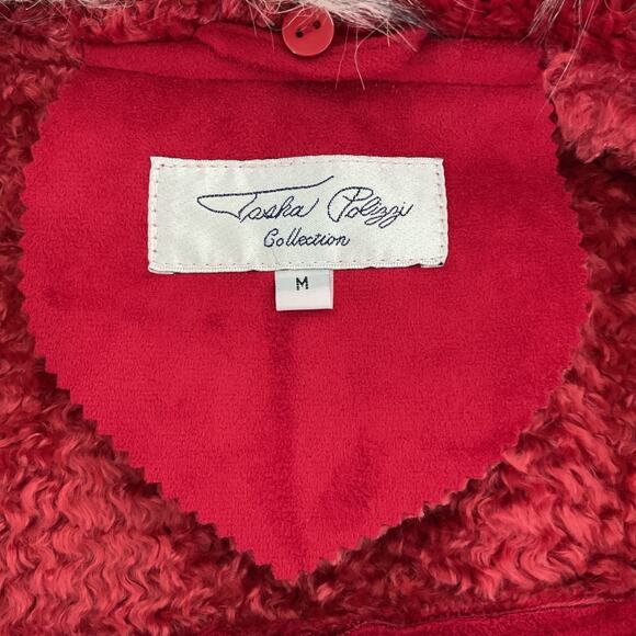 Tasha Polizzi Red Suede Moto Jacket Sz M Detachable Faux Fur Collar Asymmetrical - Picture 7 of 16